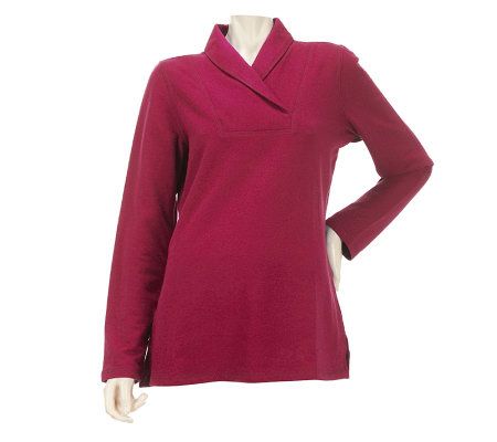 Susan Graver Brushed French Terry Tunic with V-neck Collar Detail - A220424