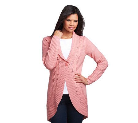 Motto Button Front Shawl Collar Cardigan with Cable Detail - A220624