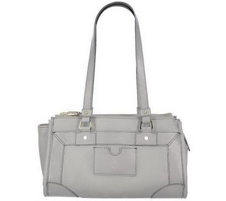 As Is Isaac Mizrahi Live! Leather Triple Entry Satchel - A221024