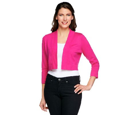 Susan Graver Sweater Knit 3/4 Sleeve Open Front Shrug - A221424