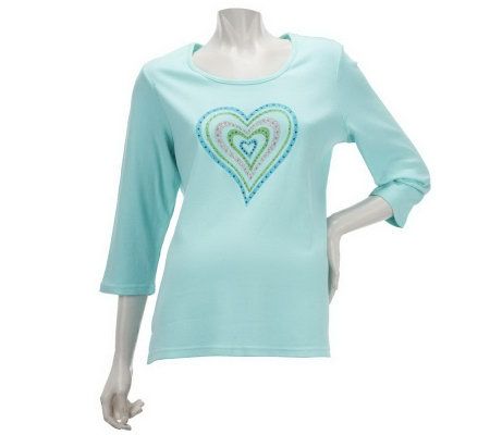 Quacker Factory Sparkle and Shine Motif 3/4 Sleeve T-shirt - A222224