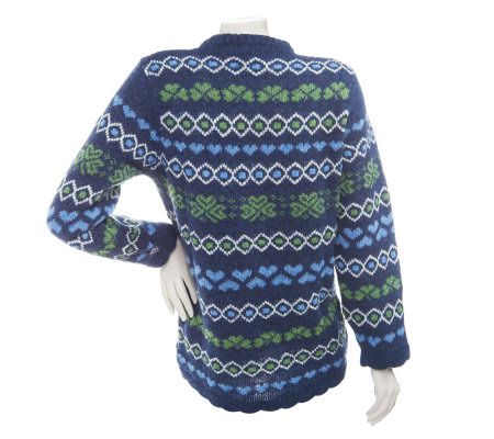 Merino Wool Crew Neck Sweater with Hearts and Shamrock Detail