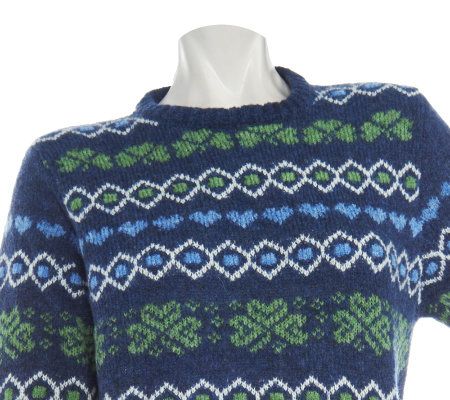 Merino Wool Crew Neck Sweater with Hearts and Shamrock Detail