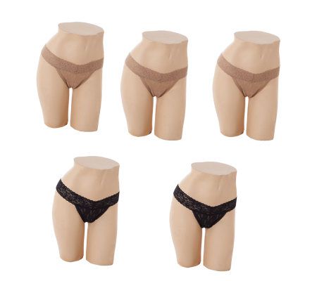 Barely Breezies Set of 5 Stretch Lace Thong Panties - A224824