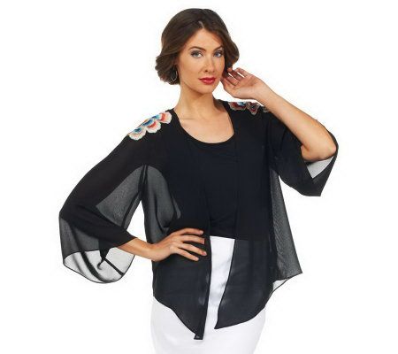 Joan Rivers Chiffon Kimono Jacket with Embroidered Detail - A225224