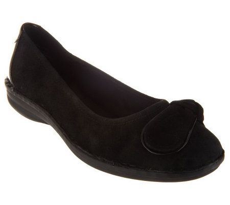 White Mountain Lustre Nubuck Leather Slip-on Flats with Bow - A227724