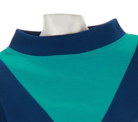 Bob Mackies Colorblock Funnel Neck Bracelet Sleeve Tunic