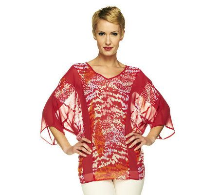 George Simonton V-Neck Stripe Print Open Shoulder Sheer Top - A231224