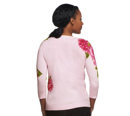 Isaac Mizrahi Live! 3/4 Sleeve Placed Floral Print Cardigan