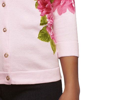 Isaac Mizrahi Live! 3/4 Sleeve Placed Floral Print Cardigan