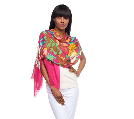 Collection 18 Forget Me Not Floral Scarf with Eyelash Fringe - A231924