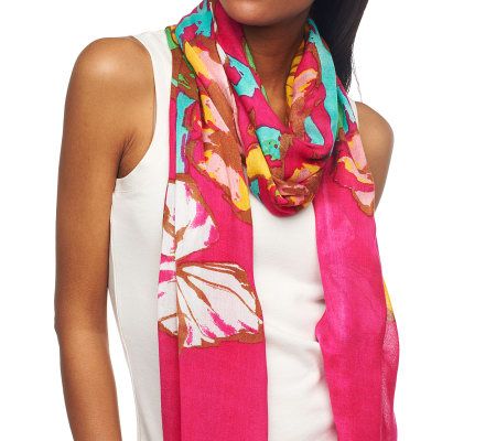 Collection 18 Forget Me Not Floral Scarf with Eyelash Fringe