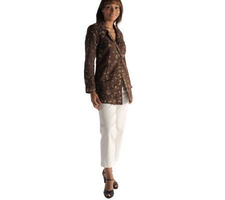 Susan Graver Linen Blend Allover Embroidered Jacket & Pants
