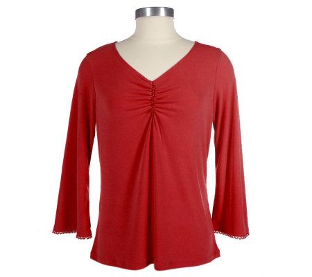 Cydney Mar Fluid Jersey 3/4 Sleeve Top w/Embellishment - A71124