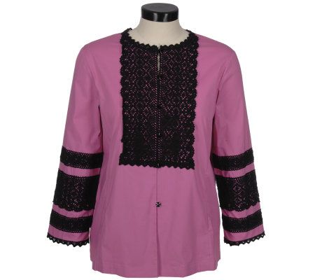 Linea by Louis DellOlio Cotton/Spandex Shirt with Lace Trim - A9424