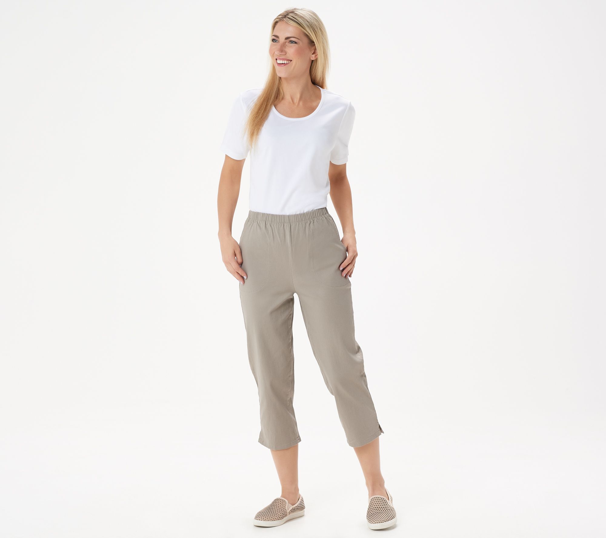 Denim & Co. Original Waist Stretch Crop Pants w/Side Pockets