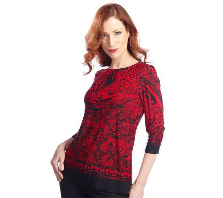 George Simonton Printed Milky Knit Top with Bateau Neckline - A209825