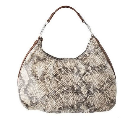 Judith Ripka Soho Python Embossed Leather Hobo w/ Zipper Closure - A215225