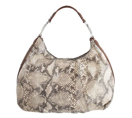 Judith Ripka Soho Python Embossed Leather Hobo w/ Zipper Closure