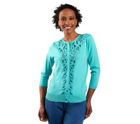 Isaac Mizrahi Live! Cardigan with Cutout Lace Detail - A220525