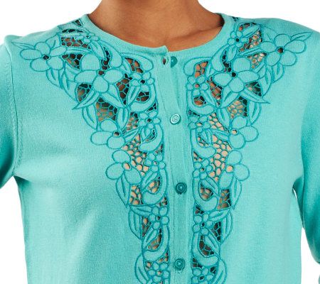 Isaac Mizrahi Live! Cardigan with Cutout Lace Detail