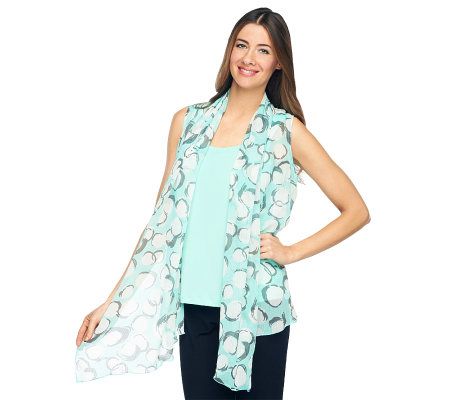 Susan Graver Printed Yoryu Chiffon Vest with Liquid Knit Tank - A222525