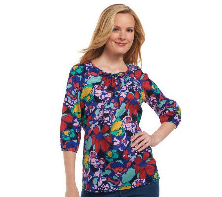 Liz Claiborne New York Floral Printed Smocked Neck Tunic - A224025
