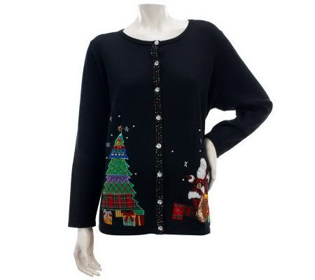 Quacker Factory Long Sleeve Christmas Santa Cardigan - A228525