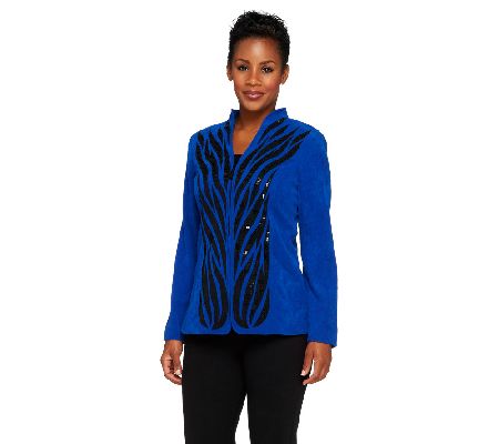 Bob Mackies Zebra Sequin Zip Front Moleskin Jacket - A228625