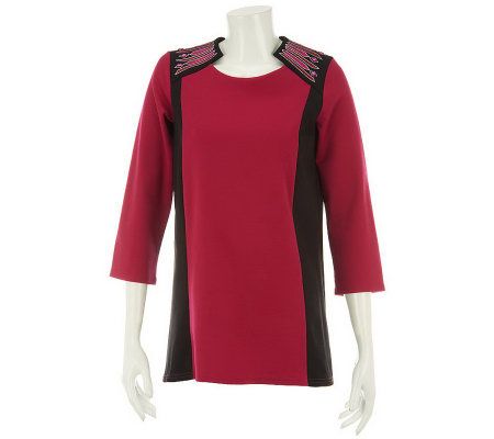 Bob Mackies Embroidered Colorblock Tunic with Bead Detail - A229725