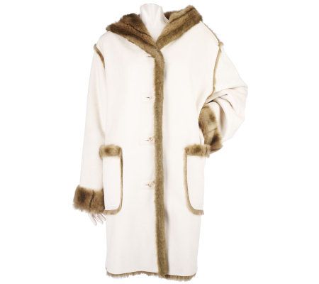 Dennis Basso Reversible and Washable Faux Shearling Hooded Coat - A50925