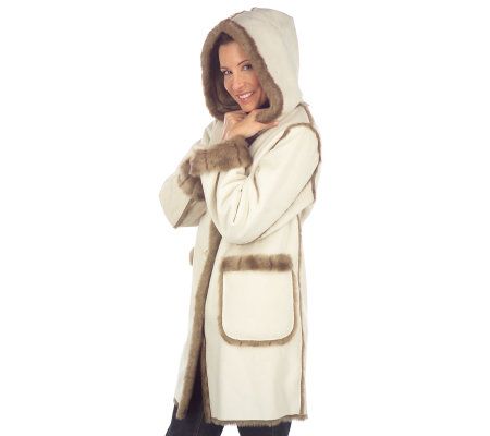 Dennis Basso Reversible and Washable Faux Shearling Hooded Coat