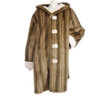 Dennis Basso Reversible and Washable Faux Shearling Hooded Coat