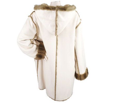 Dennis Basso Reversible and Washable Faux Shearling Hooded Coat