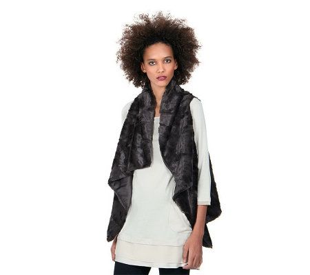 LOGO by Lori Goldstein Faux Fur Vest with Draped Neck - A204226