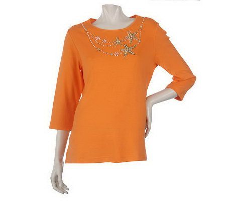 Quacker Factory Golden Necklace 3/4 Sleeve T-shirt - A214926