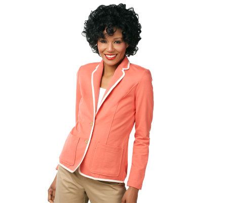 Isaac Mizrahi Live! Knit Blazer with Piping - A219726