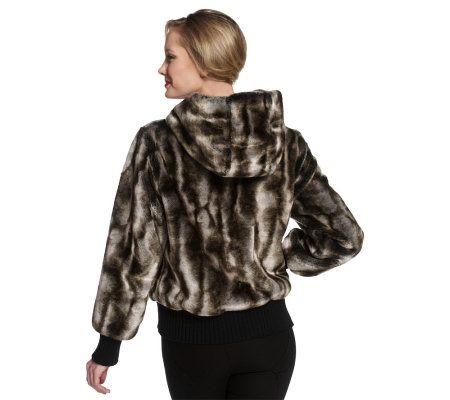 Luxe Rachel Zoe Faux Fur Hooded Bomber Jacket w/Hook & Eye Closures