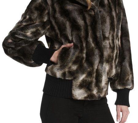 Luxe Rachel Zoe Faux Fur Hooded Bomber Jacket w/Hook & Eye Closures