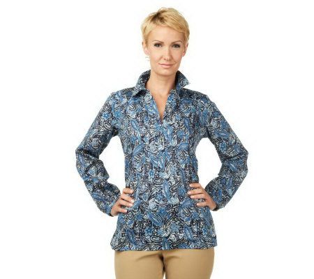 Liz Claiborne New York Long Sleeve Roma Paisley Pintuck Tunic - A220826