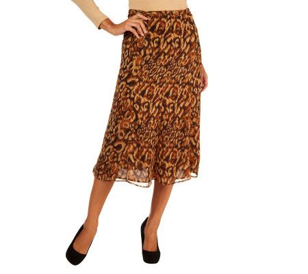 Isaac Mizrahi Live! Watteau Leopard Print Mid Calf Skirt - A225626