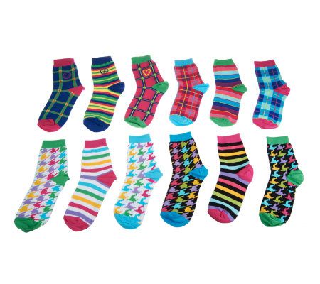 little missmatched 12-pack Plaid & Houndstooth Crew Sock - A228326