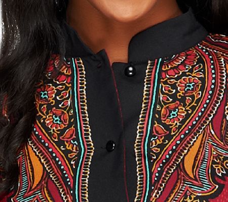 Bob Mackies Mandarin Collar Paisley Print Button Front Blouse