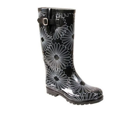 Nomad Puddles Black and White Daisy Rain Boots - A324326