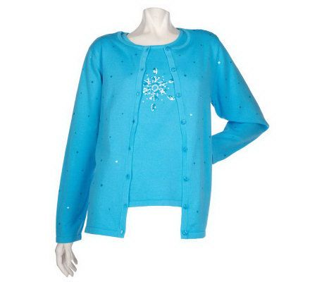 Quacker Factory Winter Shine Sequin Sweater Twinset with Mini Sequins - A83526