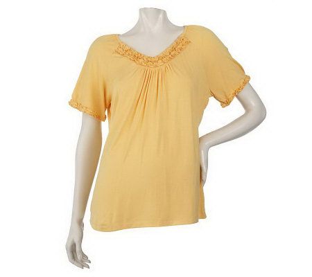 Kelly by Clinton Kelly V-neck Top with Ruching Detail - A214727