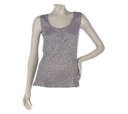 Kathleen Kirkwood Prima Daisy Lace Tank w/ Placket Detail - A217227
