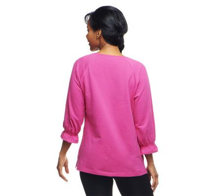 Denim & Co. 3/4 Sleeve Smocked Peasant Tunic