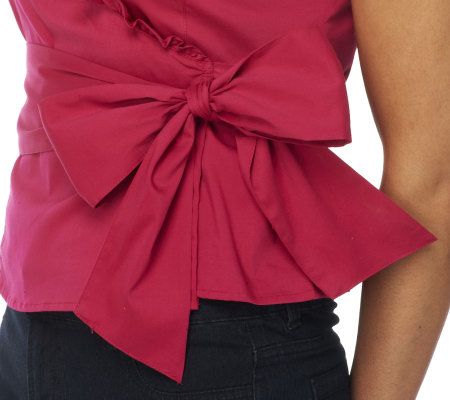 G.I.L.I. Cap Sleeve Wrap Top with Side Tie and Ruffle Collar