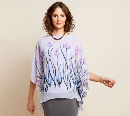 Bob Mackies Tulip Print Boat Neck Caftan with Tank